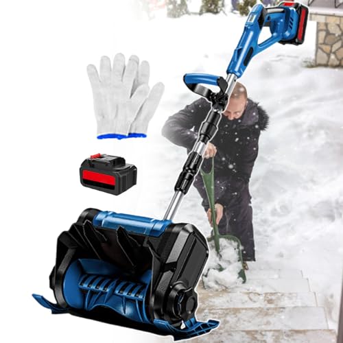 Snow Blower - Aluminum Alloy Pole Foldable, Handheld Electric Snow Thrower, 3-Way Snow Blowing Adjustment, Cleaning Width Up to 30 cm, for Yard/Farm/Factory/Property Blue-1battery