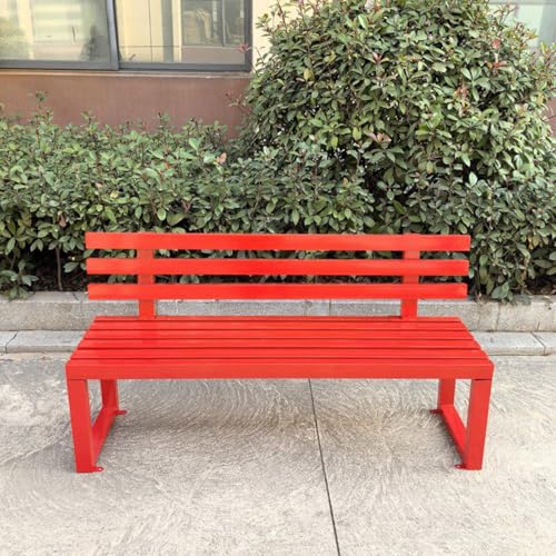 TDVFGDF Weatherproof Garden Bench, Heavy Duty Steel Metal Frame Outdoor Bench with Backrest for Yard and Patio (Red,220cm/87in)