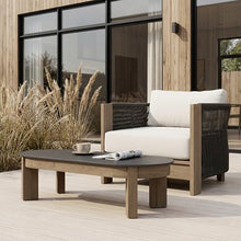 Real Flame Stratton 55" Outdoor Coffee Table, Natural Stone top, Aluminum Frame, Weather-Resistant Patio Coffee Table for Garden, Pool, Balcony, Porch
