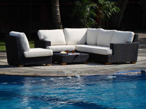 WholesaleTeakFurniture Sunbrela Fabric Cushions (Seat & Back) for Ramled Wicker 4pc Sectional Sofa Set: 2 Loveseats, 1 Corner Piece & 1 Armless Chair - Cushions only