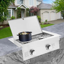 2 Burner Natural Gas Drop-in Cooktop, Outdoor Built-in Stove for Patio Kitchen Villa, 304 Stainless Steel Gas Stove with Cover, 70K BTU (3.5KW x2), Easy Clean & Mounting Brackets Included