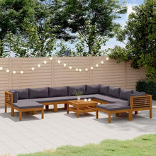 11 Piece Outdoor Patio Furniture Set with Cushions, Solid Acacia Wood Garden Lounge Set, Modular Sectional Sofa with Coffee Table and Footrests for Backyard, Poolside