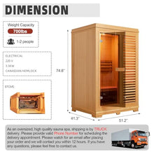 amocane Wood Steam Sauna with WiFi Control, 2-3 Person Canadian Hemlock Home Sauna Traditional Luxurious Wooden Indoor Spa with 3.5KW Harvia Heater, Speaker, Rocks, Bucket (51.2"x41.34"x74.8", 220V)