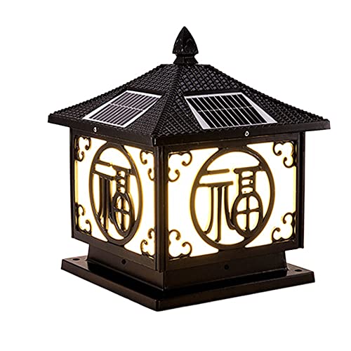 VELLOW Solar Post Lights,Creative Personality Courtyard Wall Head Column Lamp Lantern,Outdoor Waterproof LED Garden Landscape Stigma Lamps,Tri-Color Dimming LED Pillar Light,Decoration Solar Lighting