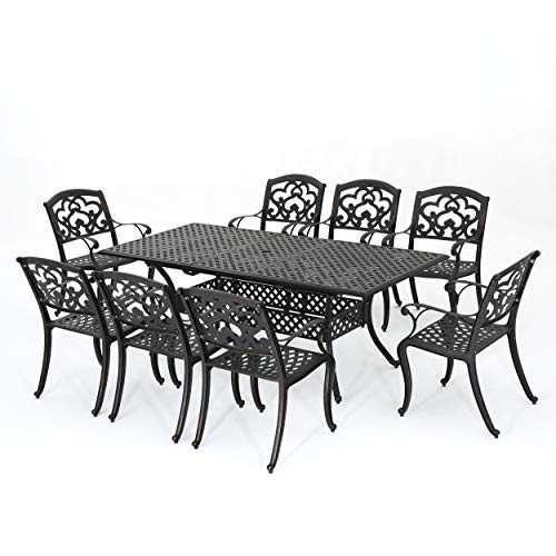 Christopher Knight Home Abigal 9-Piece Outdoor Cast Aluminum Dining Set Shiny Copper Finish