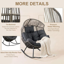 Shintenchi Oversized Outdoor Rocking Chair Set of 2, Wicker Egg Patio Lounge Chair Basket Seat with Thick Cushion, All Weather Indoor Outdoor Porch Rockers for Balcony, Living Room, Lawn Garden