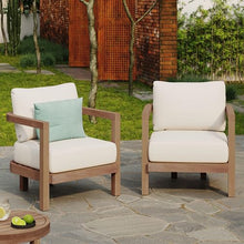 Christopher Knight Home Orion Set of 2 Outdoor Acacia Wood Club Chair with Tub Shape and Slat Panel, Patio Armchair, Water-Repellent Thick Cushion Seating for Garden Backyard Balcony, Brown Wash+Beige