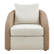 Armen Living Pavilion Natural Rattan and Metal Outdoor Lounge Chair with Boucle White Cushions