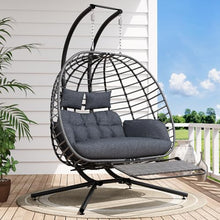 SWITTE Double Egg Chair Outdoor with Stand & Footrest, Patio Swing, Gray