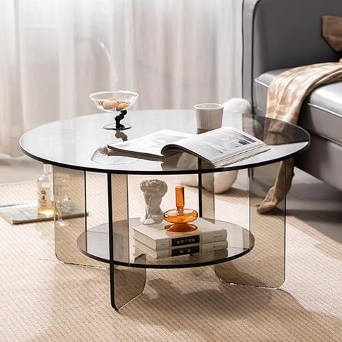 RKUVPAE Coffee Table, Round Acrylic Coffee Table, Multifunctional Side Table Coffee Table, Simple and Sturdy, Suitable for Living Room, Balcony, Garden, Etc.,Black