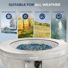SereneLife 40,000 BTU Propane Fire Pit Table, Round Gas Fire Table with Adjustable Flame Height, Weather Resistant, Blue Glass Rocks, Safe and ETL Certified for Outdoor Use, 30" x 30" x 16.9" Inch