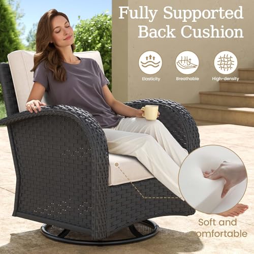 Aeeiua 3 Pieces Wicker Patio Furniture Set, Luxury Outdoor Conversation Set with High Back Swivel Rocker Chairs