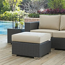 Hawthorne Collections Outdoor Patio Square Ottoman, Canvas Antique Beige Finish, Sunbrella Fabric Cushions, Synthetic Rattan, Powder-Coated Aluminum Frame, Water & UV Resistant, 25 x 25 x 17.5 in