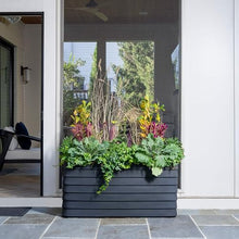Crescent Garden Slat Medium Rectangular Planter Box for All-Weather - Self-Watering Outdoor Deck Box Planter for Flowers and Herbs (Parchment, 36'' x 17'' x 17''H)