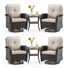 Gardenbee Patio Swivel Glider Wicker Chairs Set of 4 with 2 Side Tables Brown/Beige