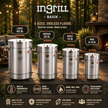 INGRILL Mini 6 lb Stainless Steel Vertical Barrel Smoker Grill, 3-in-1 Charcoal BBQ for Smoking, Grilling & Baking, Low-Smoke Design with Backpack Bag & Fishbone Skewer Rack for Balconies
