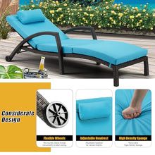 HOMREST Chaise Lounge Chairs Set of 6 PE Rattan Wicker Adjustable Pool Lounger Blue