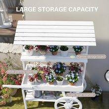 Wooden Flower Cart Display Stand with Wheels, Decorative Plant Bouquet Shelf with Canopy, Rolling Candy Cart for Store, Garden, Party Decor Brown D-L41.1" xW18.1 xH57.2
