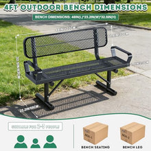 Heavy-Duty Park Bench for Outside - Black Coated Outdoor Furniture Steel Bench, Commercial-Grade Outdoor Benches Weatherproof for Park, Patio, Porch (Portable with Back, 4/6/8 Ft) (Black & Arm, 4FT)