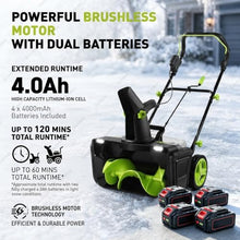 HASORVLUK Battery Powered Snow Blower, Dual LED Lights 4Bat