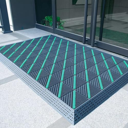 GTPBAO Outside Entrance Patchwork mat, Heavy Duty Door Mats with Brushes, Non-Slip Drainage Mat for Doorway Patio, Green(180x360cm/70.9x142in)