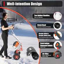 52CC 2 Stroke 2.3HP Gas Power Walk Behind & Portable, 8500rpm Hand Start Handheld Sweeper Air-Cooled Broom Machine Turf Artificial Grass Snow Cleaner for Sweeping Driveway Grass Patio Snow