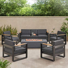 Giovanna Outdoor 7 Seater Chat Set with Fire Pit - Aluminum - Black/Natural/Dark Gray
