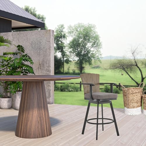 HomeRoots 40" Charcoal Metal Swivel Outdoor Counter Height Bar Chair with Footrest Black