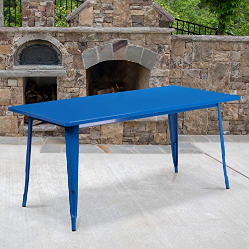 BizChair Commercial Grade 31.5" x 63" Rectangular Blue Metal Indoor-Outdoor Table