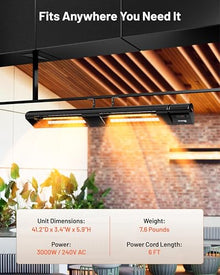 DR. INFRARED HEATER DR-239 3000W Indoor & Outdoor Infrared Patio Heater, Wall or Ceiling Mount, IP55 Weatherproof, Commercial or Residential, 220V-240V Electric Heater with Remote & Mounting Kit