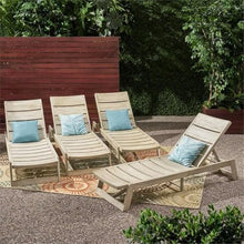 Noble House Maki Outdoor Acacia Wood Chaise Lounge Set of 4 Gray Wash