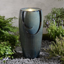 Blue Ceramic Pillar Fountain, Decorative Water Fountain with LED Lights and Quiet Pump, Indoor Outdoor Water Feature for Patio, Garden, Deck, Balcony, Office and Home Décor