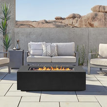 Real Flame Aegean 50in Rectangle Propane or Natural Gas Fire Pit Table, 50,000 BTU, Powder-Coated Steel, Push-Button Ignition, Lava Rock, Storage Cover, Stainless Steel Burner with Lid - Black