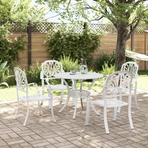 AMBERARD Garden Dining Set White Cast Aluminum Medium Durable Furniture Set