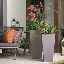 Crescent Garden Bowery Tall Square Planter with Sand Cavity for Stability - Windproof Double-Walled Outdoor HDPE Pot for Garden, Patio, Interior - 17" W x 35" H (Caviar Black)