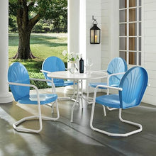 Pemberly Row 5 Piece Metal Patio Dining Set, Powder-Coated Steel, UV Resistant, Blue Finish, Includes Square Table and 4 Armchairs, Durable Outdoor Furniture for Patio or Garden