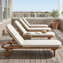 Christopher Knight Home Yeon Set of 4 Acacia Wood Chaise Lounge Chair Outdoor with Wooden Wheels, Adjustable Backrest Sun Lounger Recliner, Patio Outdoor Chaise Lounge with Cushion, Teak + Beige