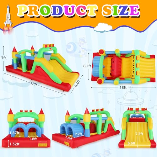 Whubefy Inflatable Obstacle Course Bounce House with Slide and Tunnels