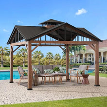 Sunjoy 12.5 x 12.5 ft. Hardtop Gazebo Brown Steel 2-Tier Outdoor with Ceiling Hook