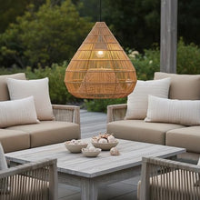 Outdoor Handmade Rattan Pendant Light Coastal Boho 1-Light 20 in. Beige Dome Ceiling Light for Patio with Wicker Rattan Shade