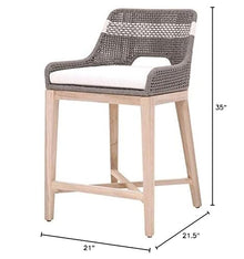 Home Square 3 Piece Outdoor Counter Stool Set in Dove Rope and Gray Teak