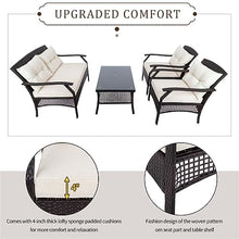 4-Piece Set Of Rattan Sofa With Cushioned Seat , Outdoor Terrace Garden