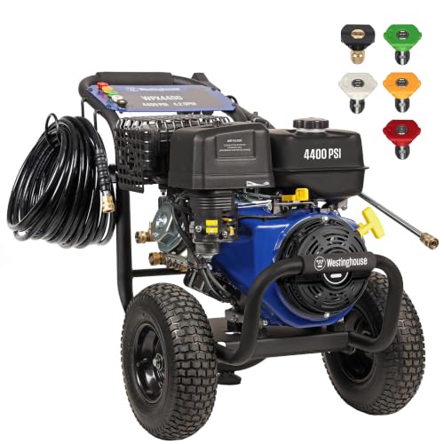 Westinghouse WPX4400 Gas Pressure Washer, 4400 PSI and 4.2 GPM, Spray Gun and Wand, 5 Nozzle Set, for Cars/Fences/Driveways/Homes/Patios/Furniture