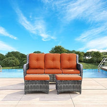 MeetLeisure Patio Furniture Set 3-Piece Wicker Outdoor Furniture Conversational Sets with 3-Seat Sofa, 2 Ottoman Patio Rattan Wicker Sectional Sofa Set with Olefin Cushions, Orange