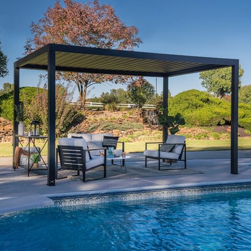 Backyard Discovery Sarasota 14' x 10' Galvanized Steel Pergola Kit with Adjustable Roof Black
