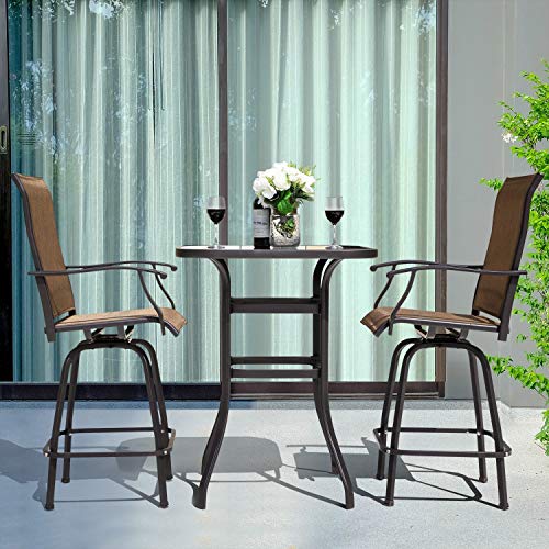 UKN Patio Furniture Iron 3-Piece Bar Set Black Modern Contemporary Square Weather Resistant