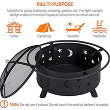 Round Outdoor Fire Pit,Large Wood Burning Fire Pit w/Spark Screen,Wrought Iron Bonfire Fire Pit