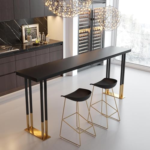 DESALAI Industrial Counter Height bar Table,Rectangle Edge Kitchen Table Solid Wood Bar Top,Dining Coffee Table,Modern High Top with Metal Base,Trestle No stools(Black,160*