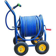 Hose Reel Cart Water Hose Cart for Outside Heavy Duty Iron Garden Trolley, Portable Hose Cart with Rollers, Household Water Pipe Storage Rack, Can Accommodate 40-100m (Color : Blue-DN20, Size : Hose