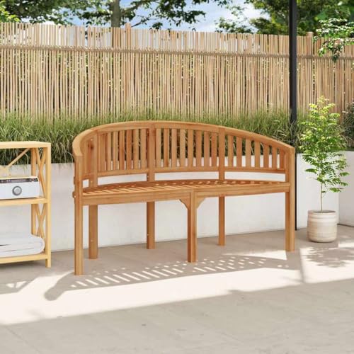 KGTKGTYER Banana Bench 59.4 inch Solid Teak Wood 3-Seater Patio Garden Seat Outdoor Furniture